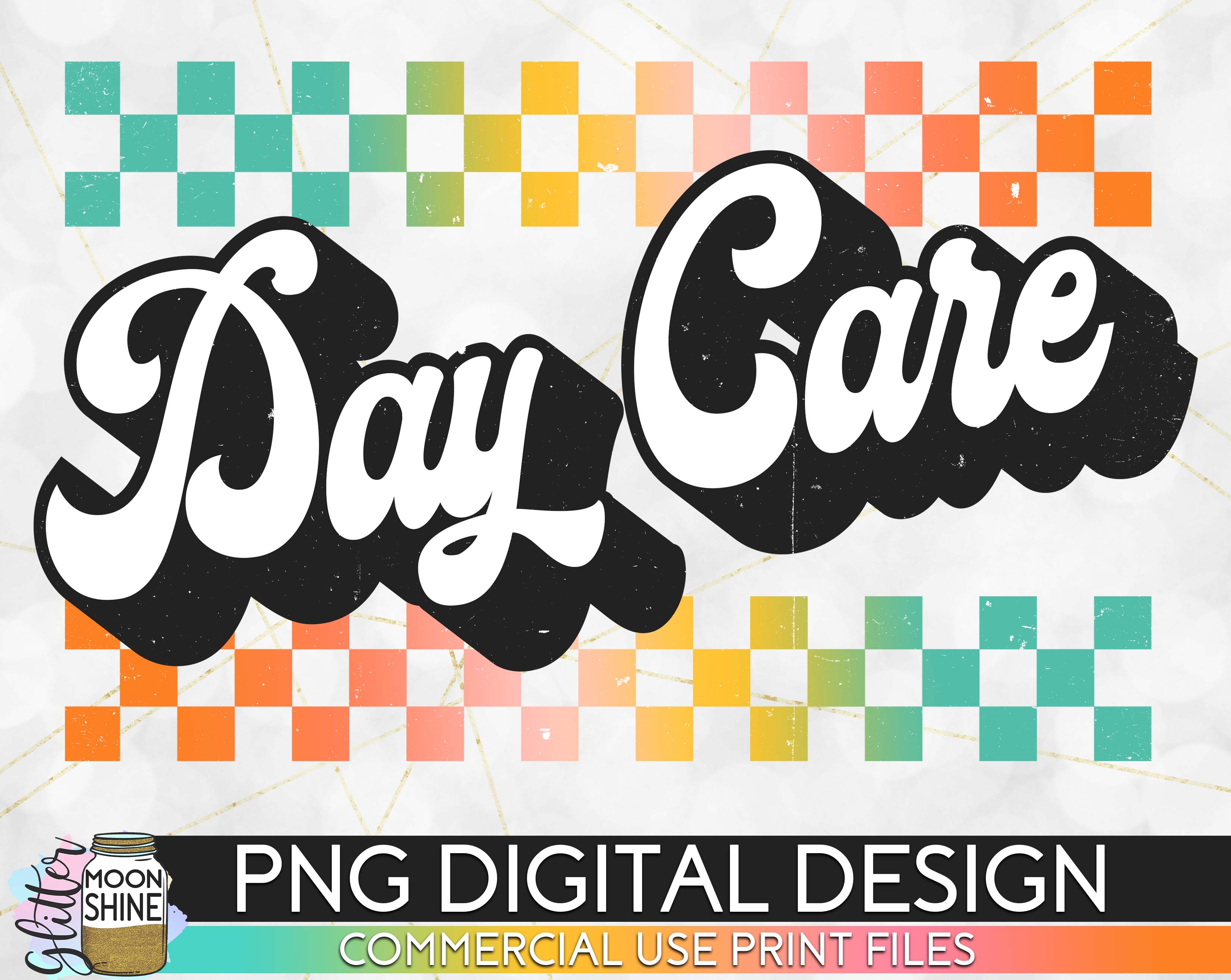 Day Care Retro Gradient Check PNG Print File for Sublimation Or Print