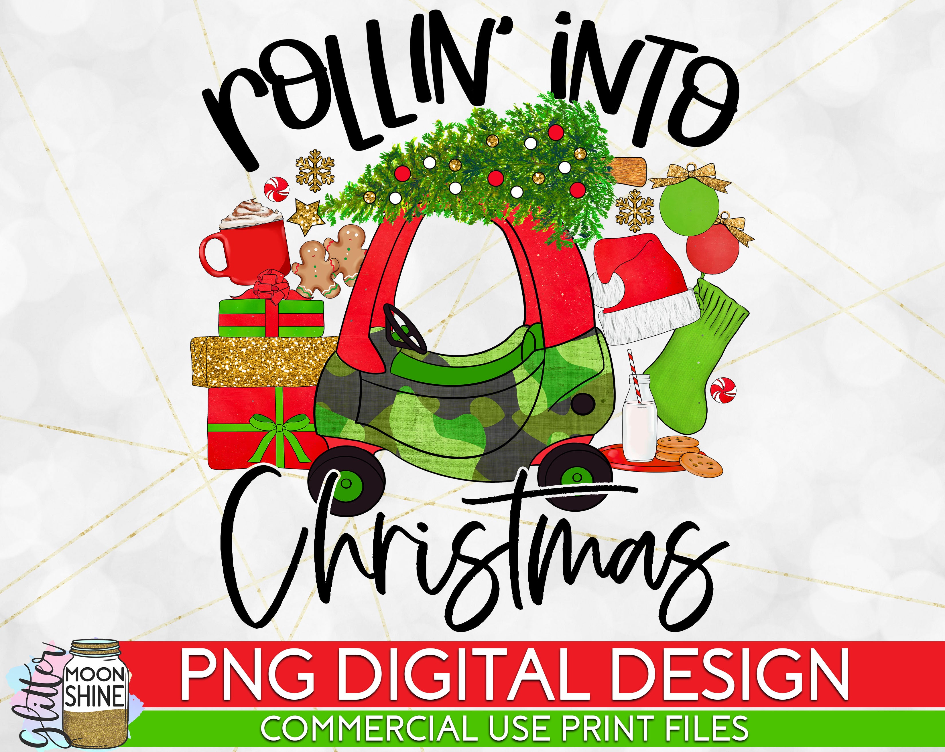 Rollin' Into Christmas Car Camo PNG Print File for Sublimation Or Print